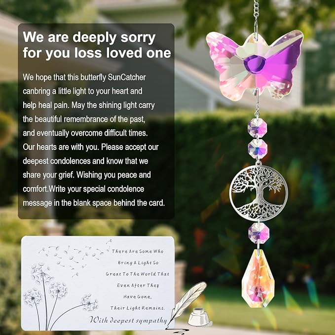 Unique Memorial Sympathy Gifts for Loss Loved One,Bereavement Gift Idea Crystal Rainbow Maker Butterfly Suncatcher in Remembrance Gifts for Grief Sorry for You Loss Mum Dad