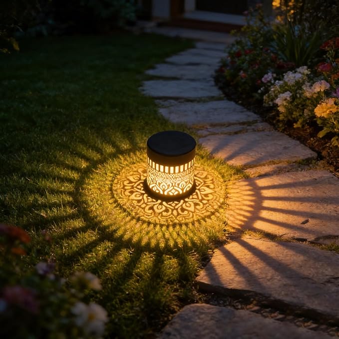 2 Pack Solar Fence Lights Outdoor, Decorative Solar Wall Lights with Mandala Pattern, IP65 Waterproof LED Wall Sconce Lantern for Garden Yard Fence Decor, Patio Pathway, Gift for Women Mom