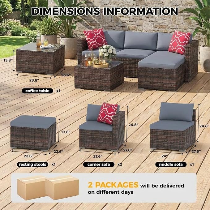 Litake 5 Piece Patio Furniture Sets, Modular Sectional Sofa Set, All-Weather PE Rattan Wicker with Cushions, Conversation Furniture for Backyard, Poolside & Garden