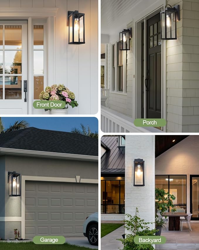 LITFIT 14'' Dusk to Dawn Outdoor Lighting, Die-Casting Aluminum Exterior Wall Sconces, Hardwired Black Outside Lighting for House, Garage, Porch,Front Door, Patio, 2-Pack, Bulbs Not Included