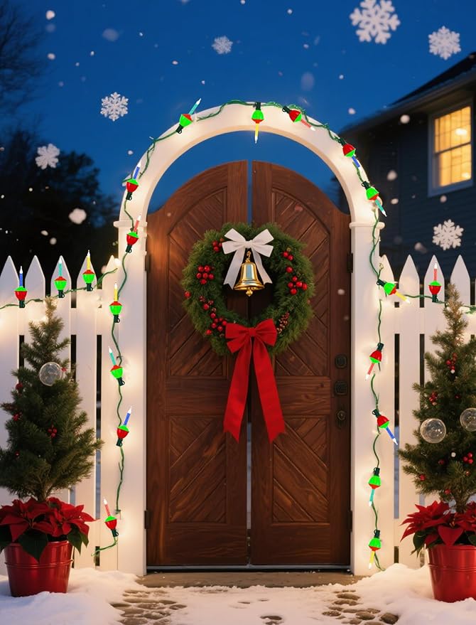 Christmas Multicolor Bubble Lights Set, 11Ft Outdoor Christmas String Lights with 8 Multicolor Bubble Lights (1 Spare), Vintage Christmas Decorations for Holiday Patio House Lighting Decor, E12 Base