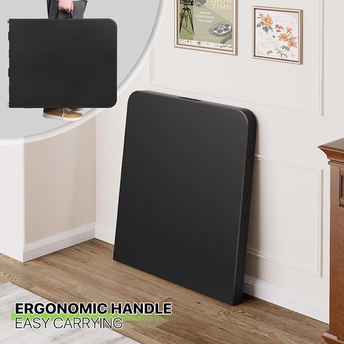 Magshion 6ft Plastic Folding Table with Handle for Indoor Outdoor, 6 Foot Utility Commercial Craft Foldable Table for Party Events, Black