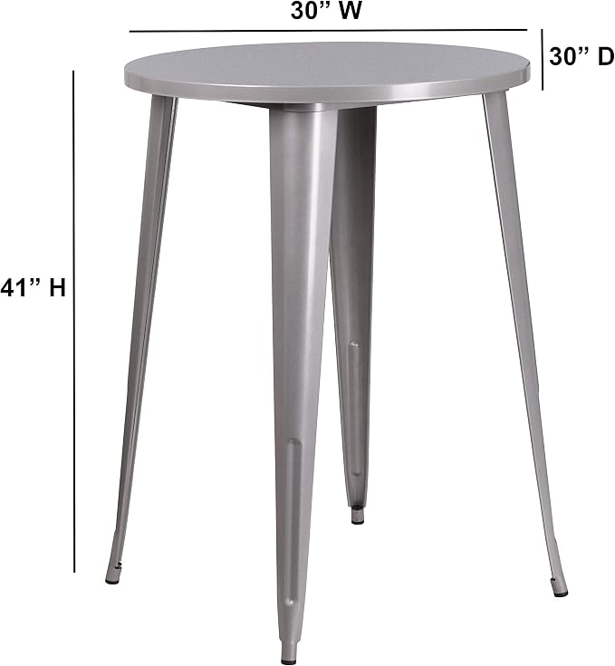Flash Furniture Philip Commercial Grade 30" Round Silver Metal Indoor-Outdoor Bar Height Table