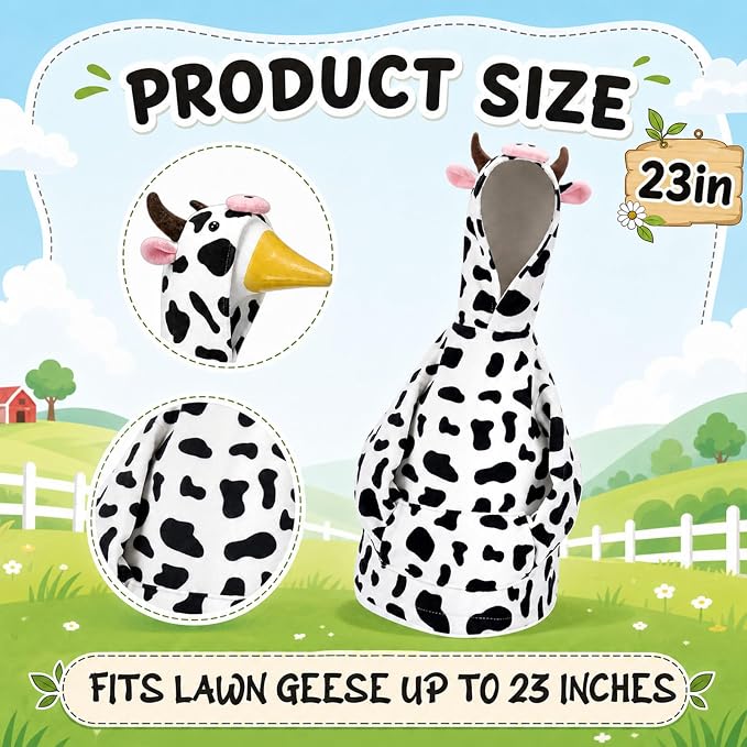 Cow Porch Goose Outfit for 23" Cement Plastic Goose Clothes Cow Costume with Horns for 23" Geese Statue Decoration Patio Yard Garden Lawn Outdoor Decors