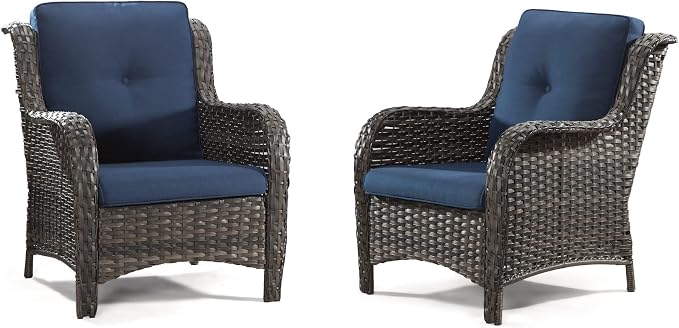 Outdoor Wicker Couch Set 6 Pieces - Outdoor Wicker Patio Furniture Set with 2 Armchairs, 2 Couch and 2 Ottomans, Olefin Cushions Included(Mixed Grey/Blue)