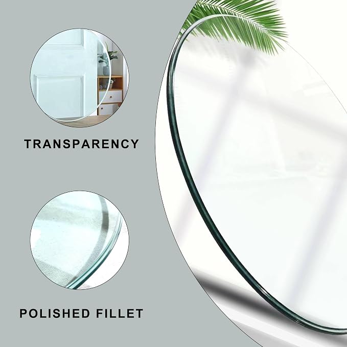 42 Inch Round Tempered Glass Table Top, 0.35 Inch Thick Clear Circular Tabletop with 6 Anti-Slip Rubber Rings, Replacement for Dining & Kitchen and Patio Table