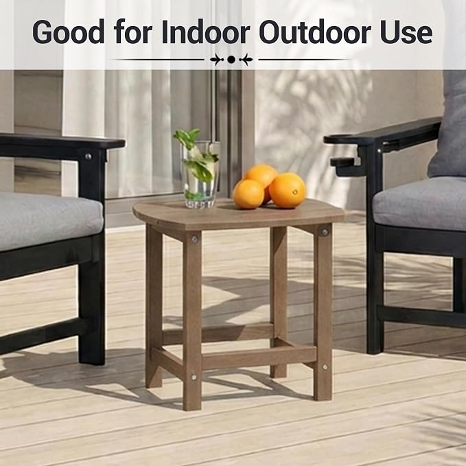HDPE Patio Side End Table, Waterproof Outdoor Small Table for Patio, Garden, Poolside, Balcony, Deck, Porch, Backyard, Outdoor or Indoor Use, Brown
