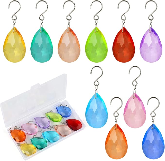 38mm Crystal Suncatcher Prism, 10pcs Multicolor Teardrop Crystals | Chandeliers Replacement Pendants for Lamp Windows Hanging Rainbow Maker Ornaments Birthday Wedding Party Home Decor Gifts
