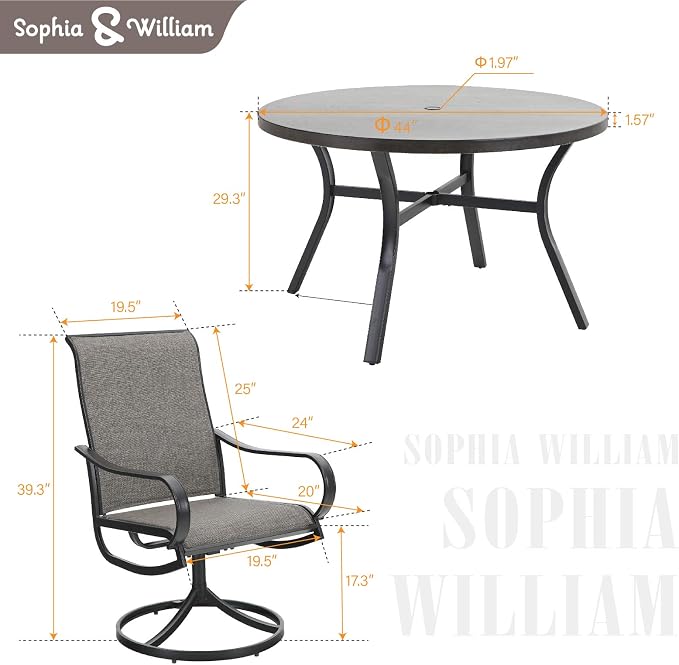 Sophia & William Outdoor Dining Set Patio Dining Set for 4 Round Patio Table and Chairs Set 5 Pieces with Swivel Patio Chairs 42" Metal Table for Garden Pool All Weather Brown