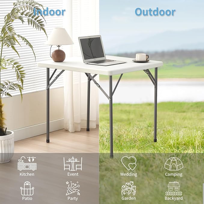 KAIHAOWIN Square Folding Table-31.5"x31.5" Plastic Card Table with Foldable Legs Portable Small Utility Table for Indoor Outdoor -White