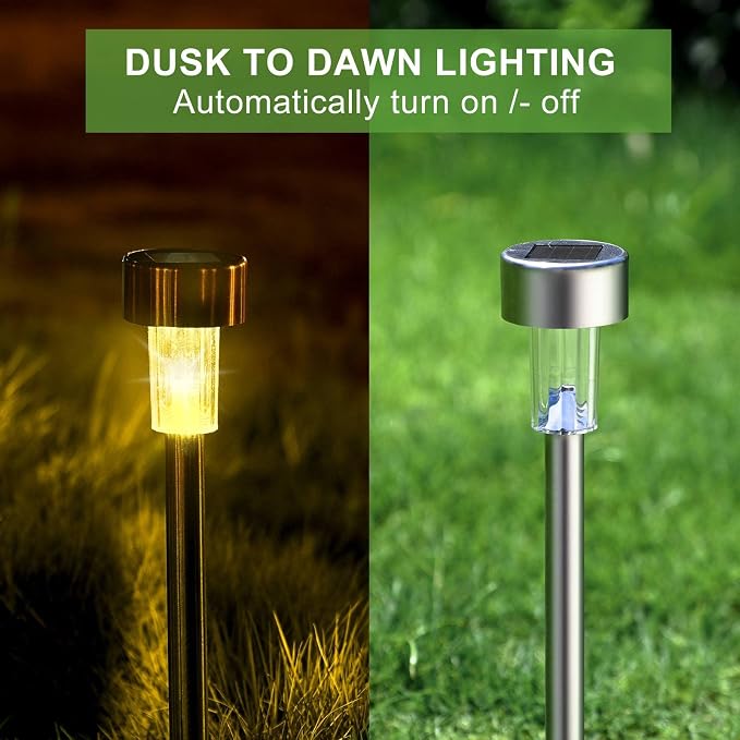 Solar Lights Outdoor Waterproof, Solar Garden Lights, Warm White, 16 Pack | Outdoor Solar Lights Stainless Steel LED Landscape Lighting Decorations for Yard Pathway Patio Lawn