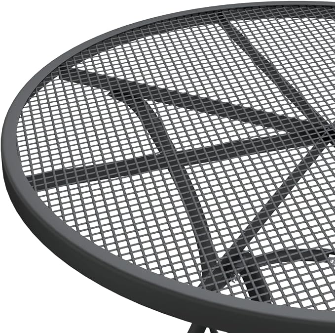 Round Garden Table, 31.5 Inch Anthracite Metal Mesh Outdoor Dining Table for Patio Balcony and Yard, Sturdy Iron Bistro Table Seats Up to 4 People, Modern Exterior Furniture