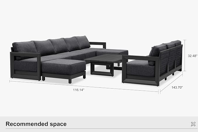 PURPLE LEAF Patio Furniture Set Enclosed Outdoor Couch with 9.6" Thick Cushion and Soft Pillows 11 Piece Modern Outdoor Conversation Sets with Table Outdoor Sectional Sofas for Yard Porch Deck, Grey