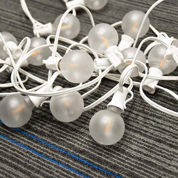 25Ft G40 LED Frosted White String Lights Outdoor with 27 Shatterproof Globe Bulbs Patio Lights White Wire, Waterproof Hanging Bistro Lights for Wedding Party Backyard Garden Porch Christmas Decor