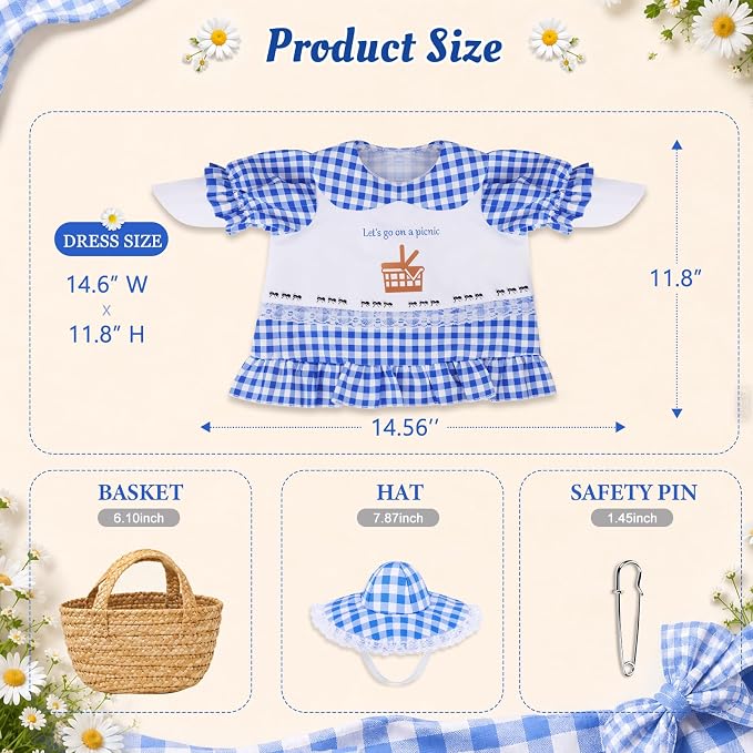Picnic Porch Goose Outfits, 23 Inch Porch Goose Summer Outfit, Goose Outfit Spring Picnic Theme, Goose Clothes for Cement Geese Outdoor Garden Yard Decor