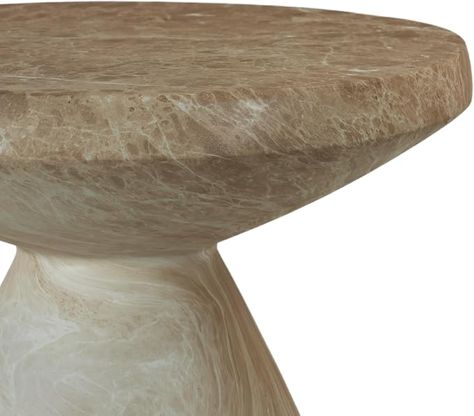 Outdoor Side Table, Faux Travertine Stone End Table, Magnesium Oxide Small Coffee Table, Multi‑Functional Garden Stool Plant Stand for Porch, Backyard Patio & Indoor 17.72"*20.87" Marble