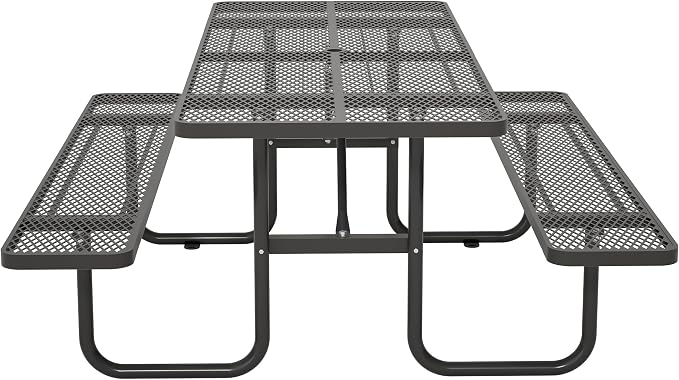 72 Inch Rectangular Metal Picnic Table with 1.73" Umbrella Hole, Heavy-Duty Steel Mesh Table Set, Weather Resistant Sturdy Outdoor Furniture, for Patio, Garden, Courtyard & BBQ, Black