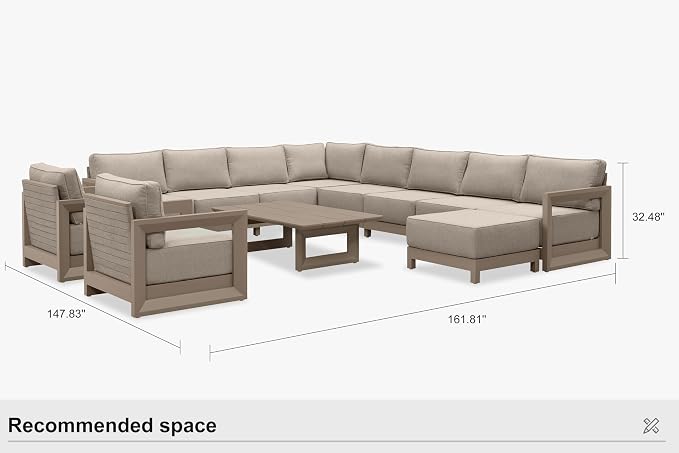 PURPLE LEAF Patio Furniture Set Enclosed Outdoor Couch with 9.6" Thick Cushion and Soft Pillows 12 Piece Modern Outdoor Conversation Sets with Table Outdoor Sectional Sofas for Yard Porch Deck, Khaki