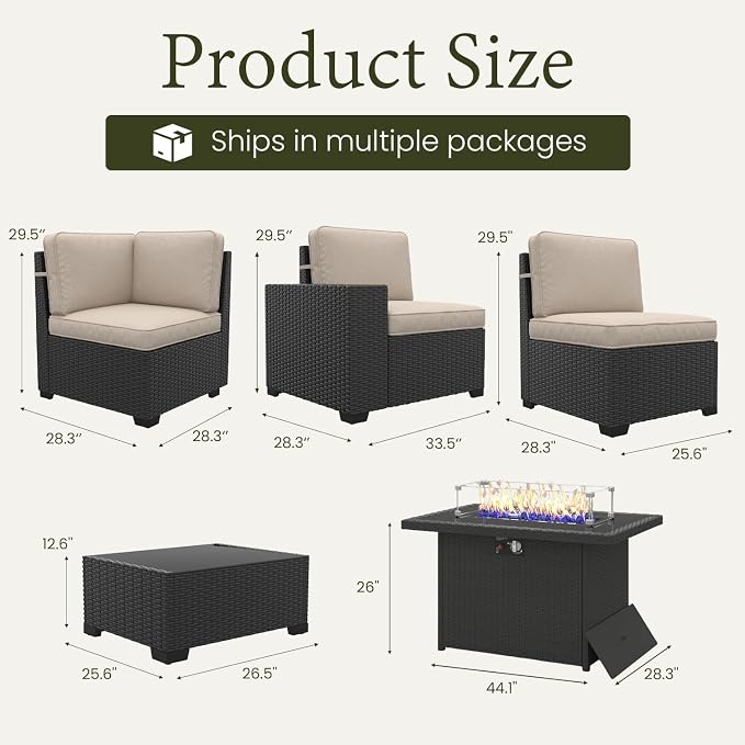 LayinSun 13 Pieces Outdoor Patio Furniture Set with 44" Fire Pit Table Rattan Sectional Sofa Conversation Sets