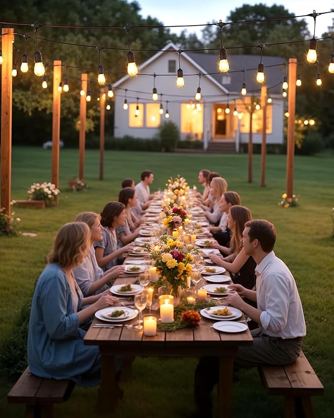 2W 100FT Outdoor String Light Commercial Grade with 32 S14 LED Bulbs | Shatterproof Dimmable Patio String Lights Heavy Duty Waterproof for Bistro Cafe Market 2700K