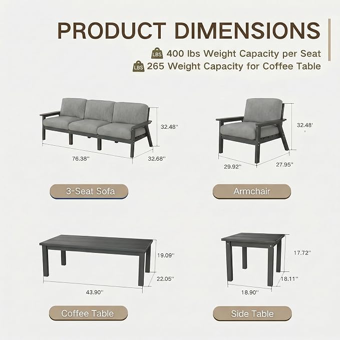 Kingdura HDPE Patio Furniture Set, 12 Piece Outdoor Sectional Sofa with Coffee Table & Side Table, All Weather Outdoor Couch Conversation Set with Washable Cushions for Backyard Poolside Balcony