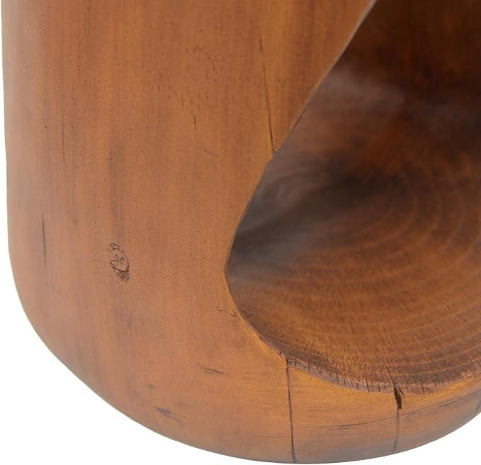 Lightweight Concrete Outdoor Side Table,Hollow Outdoor End Table, Wood-Like Texture Modern Small Accent Table for Patio Garden Balcony Porch Antique Brown 16.75" H
