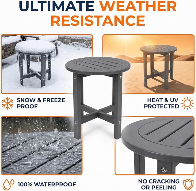 Round Outdoor Side Table, Gray HDPE