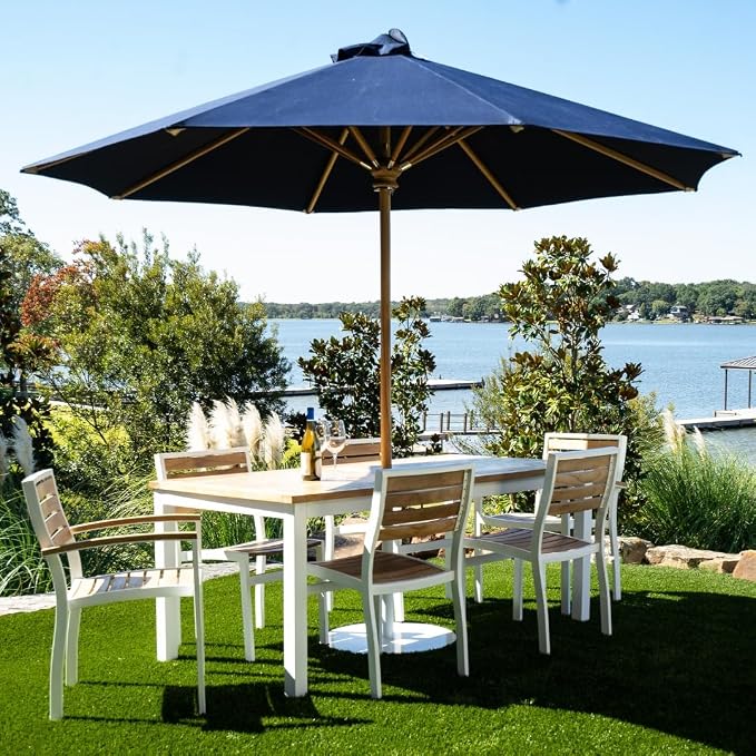 Hives & Honey Catalina Rectangular Outdoor Dining Table, Grade-A Teak Wood Patio Table with Aluminum Legs & Umbrella Hole, Seats 4–6, White