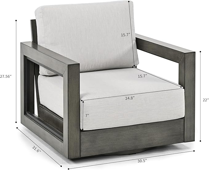 HAPPATIO Extra Large Size Patio Sofa Chairs Set of 2, Aluminum Modern Patio Armchairs with Thicken Cushions and Widen Armrest, All-Weather Powder-Coated Frame for Porch, Balcony, Garden (Grey)