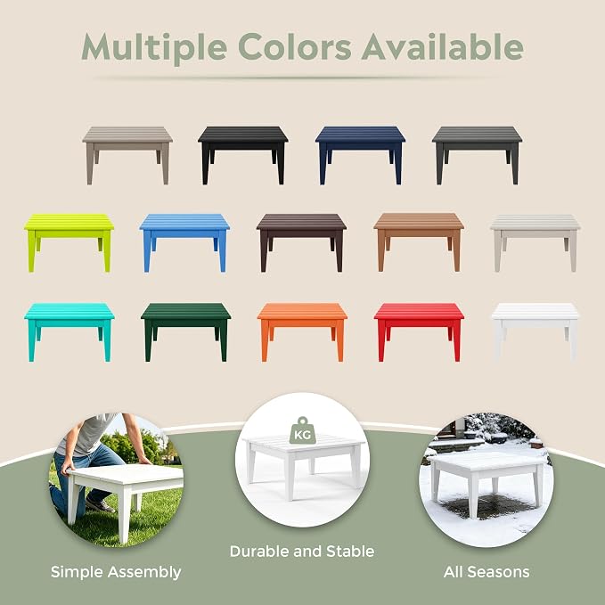 WestinTrends Ashore Outdoor Coffee Table, 32 Inch All Weather Poly Lumber Adirondack Patio Coffee Table Square Low Table, White