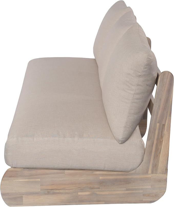 Christopher Knight Home Isabel 5-Seater Outdoor Patio Furniture Set with Cushions, Acacia Wood Patio Conversation Set with 3-Seater Sofa & Club Chairs, 3 Piece Sectional Sofa Set, Light White + Sand