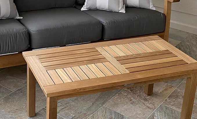 Chippendale Teak Coffee Table, Grade-A Teak Wood, for Outdoor Patios, Decks, Pools and Gardens, 40” x 20” Rectangular & Weather-Resistant, Natural and Unfinished