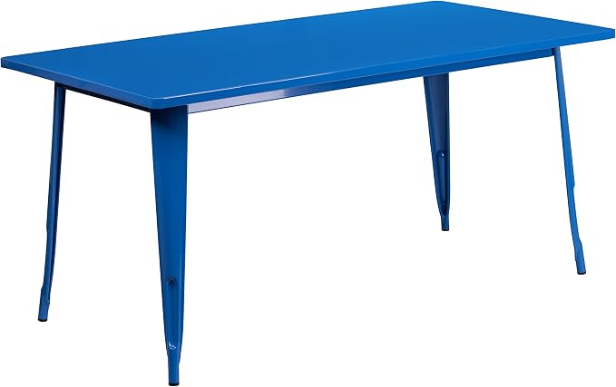 EMMA + OLIVER Commercial Grade 31.5" x 63" Rectangular Blue Metal Indoor-Outdoor Table