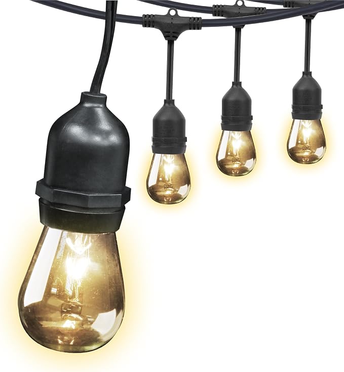 Feit Electric 30ft Outdoor Incandescent String Lights, Warm Amber Glow, Heavy-Duty Weatherproof Cord, Includes 10 Clear Bulbs + 5 Spares, End-to-End Connectable for Patios and Gazebos, SL30-10