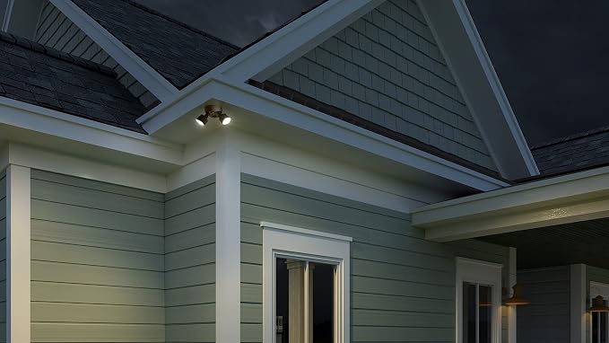 Lithonia Lighting HomeGuard 2-Light LED Outdoor Flood Lights, 4000K, Bronze | Dark Bronze Wall or Ceiling Mount LED Outdoor Lights, 4000K Cool White, Round Heads (HGX LED 2RH 40K 120 DDB M2)