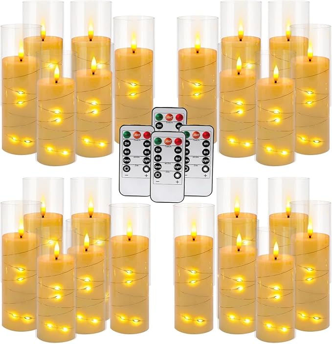 YOROXRG 24 Pack Christmas Decoration Flickering Flameless Candles,Battery Operated Candles,LED String Lights LED Candles for New Year, Home Decor, Parties,Wedding(D2.2 xH 5" 6" 7") (Ivory)