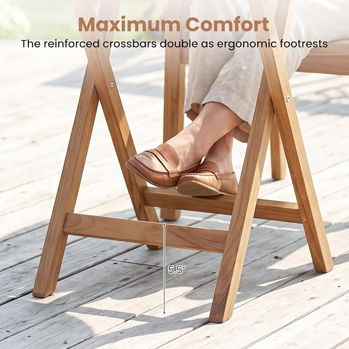 Tangkula 24-Inch Teak Wood Folding Outdoor Table, Round Patio Table with Sturdy X-Frame, Space Saving Outside Bistro Table for Deck, Porch, Poolside, Balcony & Garden