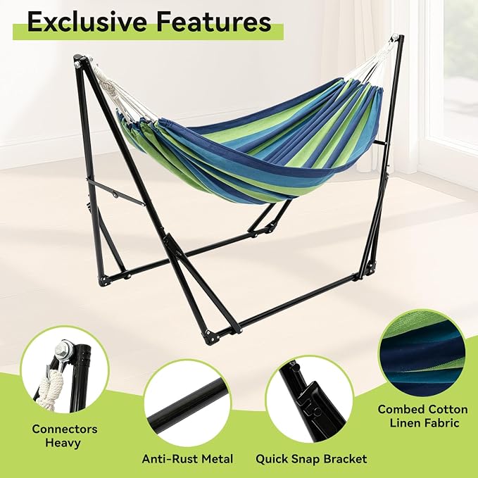 Portable Multifunctional Hammock Chair with Stand for Outside or Inside | 1 Minutes Tool-Free Setup | Easy switching Hammock and Hammock Chair | Adjustable Hammock for Patio Yard | 450 lbs Capacity