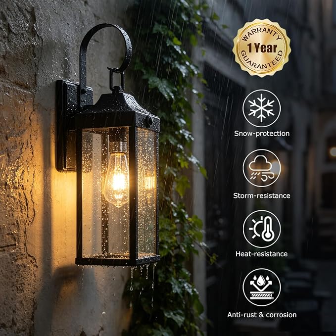Motion Sensor Outdoor Lights Fixture Exterior Wall Sconce 2 Packs | 20” Large Size,3 Lighting Mode,Black, Waterproof Outside House Porch Lantern,E26 Socket