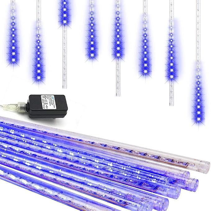 Weepong Christmas Lights Outdoor 32 Tubes 768LEDs Meteor Shower Lights Blue | UL Certified Snow Falling Rain Drop Icicle String Light for Xmas Tree Halloween Decorations Wedding Party Garden Decor
