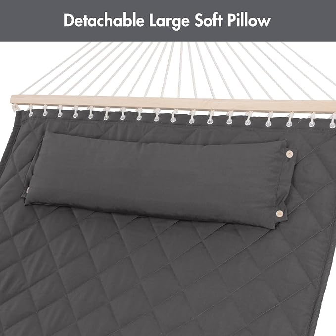 ANOW Double Hammock with 12FT Heavy Duty Steel Stand Included, 2 Person Hammock with Stand for Outdoors, 450 LBS Weight Capacity, Gray