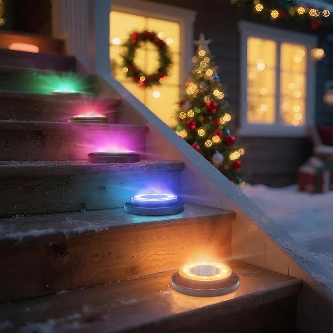 Solar Lights Outdoor Waterproof,Multi-Colored 12 Pack 2-in-1 Ground Lights | Solar Powered Lights Outdoor Disk Light Landscape Light for Deck Step Patio Yard Pathway Walkway Driveway Garden Christmas