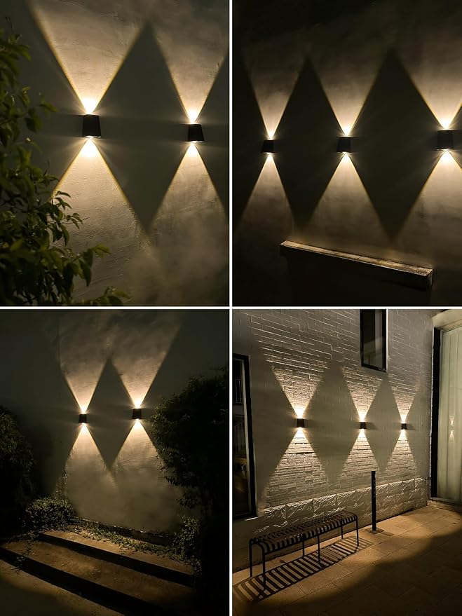 Mrzxy Solar Lights Outdoor Waterproof Dusk to Dawn Sconce for Outside, Wall | Up Down Solar Lignting 4 Pack Dusk to Dawn Warm White 3000K Outdoor IP65 Waterproof Solar Powered Modern LED