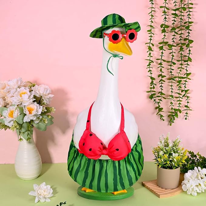 JcHrmers Hawaiian Goose Outfit Summer Porch Goose Outfits Bikini Goose Clothes for Outdoor Garden Yard Decor (Watermelon, 23 Inch)