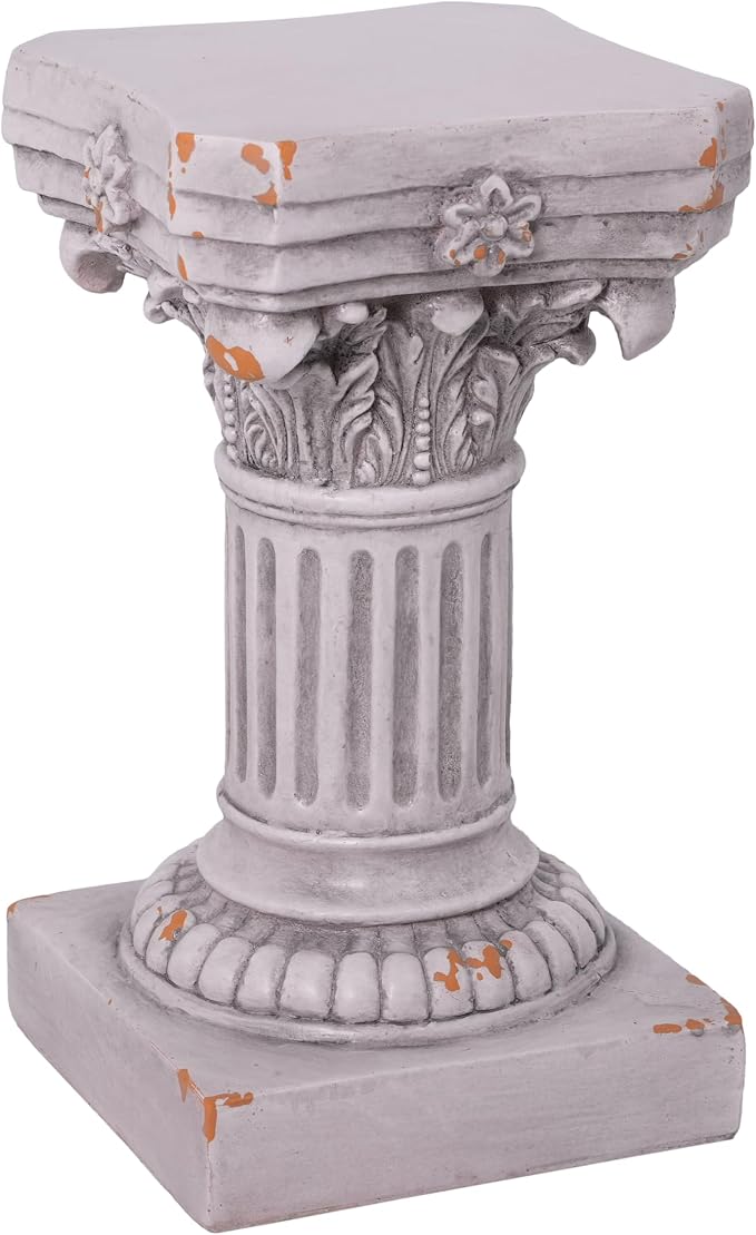 Merax 16.73" H Corinthian Pedestal Plant Stand, MGO Decorative Pedestal Side Table for Indoor Outdoor Entryway Garden Home, Antique White, No Assembly Needed