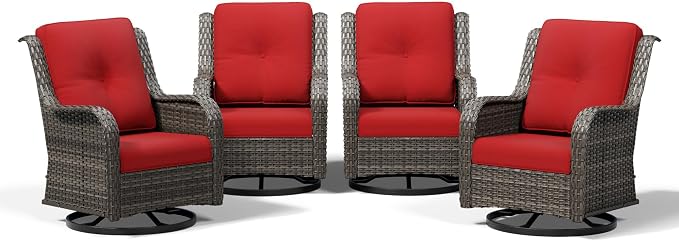 Joyside 4 Piece Outdoor Swivel Rocker Patio Chairs, Wicker Patio Furniture with High Back, Deep Seating, Wide Armrest, Thickened Cushions, Outdoor Rattan Furniture for Deck, Porch Use