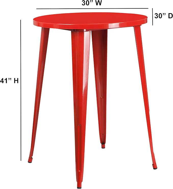 EMMA + OLIVER Commercial Grade 30" Round Red Metal Indoor-Outdoor Bar Height Table