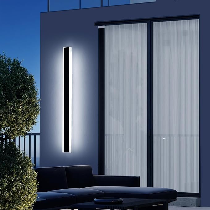Long Outdoor Wall Light Fixture, 47.2inch Garage Modern Wall Sconce, 6000K Cold White, IP65 Waterproof, White Acrylic, 42W, Minimalist House Exterior Lighting for Patio, Porch, Garden, Fence