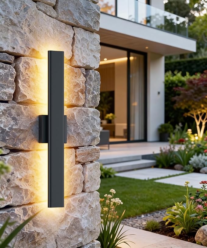 Aipsun Black Outdoor Wall Sconce 3000K 4000K 6000K, 23.6in Modern Exterior Light 1 Pack, Long LED Linear Wall Light Outside Lighting for Entrance, Hallway, Garage, Porch(3CCT)