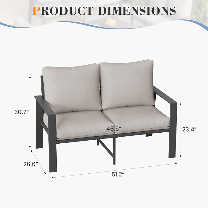 Aluminum Outdoor Furniture Loveseat Small Patio Couch Love Seat Outdoor Chairs with 4" Cushion Loveseats Sofa for Poolside,Balcony,Deck,Yard